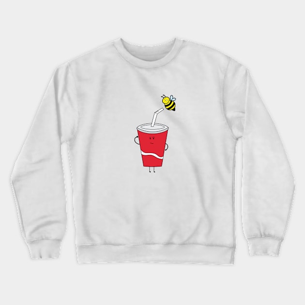 cute red cup drink with little bee perched on its straw Crewneck Sweatshirt by wordspotrayal